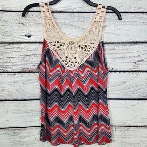 Vanity Small Red/Gray Lsce Sleeveless Top Shell